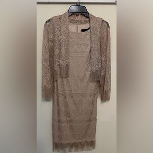 Chetta B 2-Piece Metallic Fringed Dress W/ Jacket Size 6 EUC